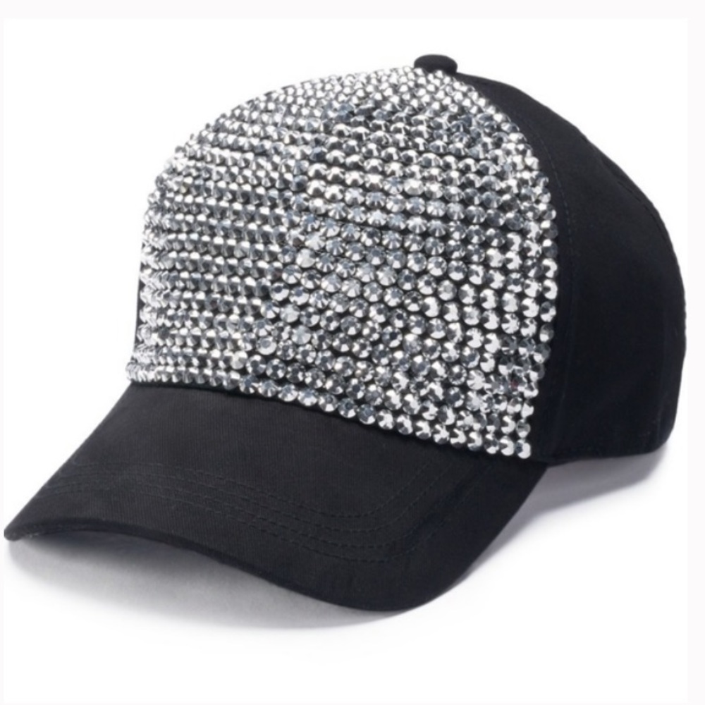Rhinestone Bling Sparkle Black Cap Hat Embellish